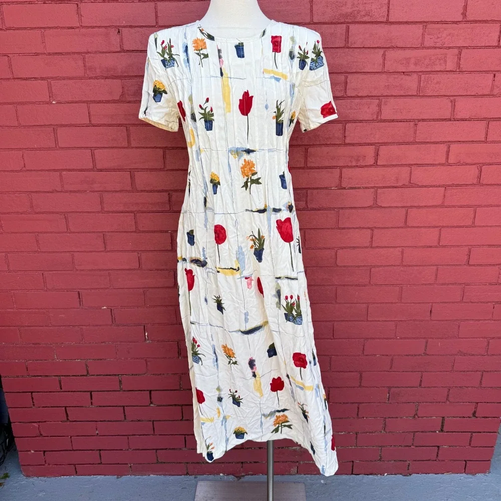 Jeffrey & Darla Petite Linda Hutley Vintage 90s Floral Rayon Midi Dress Size 8